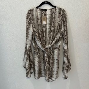 NWT long sleeve, deep plunge snakeskin dress